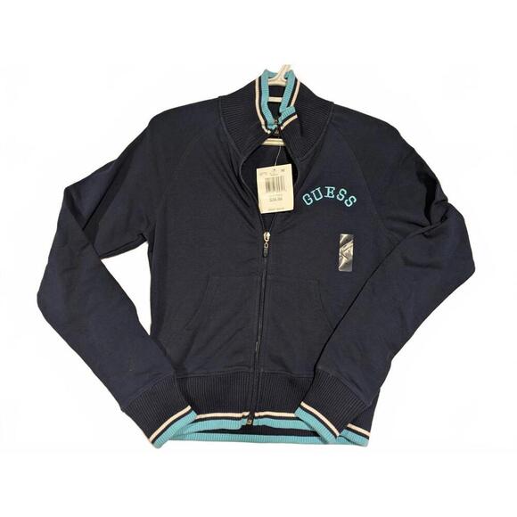 Guess Women's Zip-Up Jacket - Navy Blue with Aqua Accents Deadstock Size Medium - Picture 1 of 12